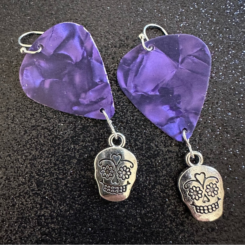 Purple Marble Guitar Pick Earrings